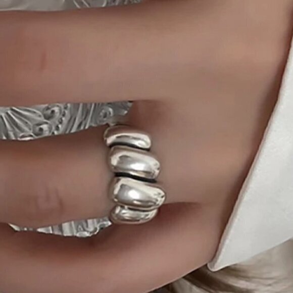 925 Sterling Stamped Puffy Diagonal Wrap Adjustable Boho Ring #1304 - Picture 11 of 11